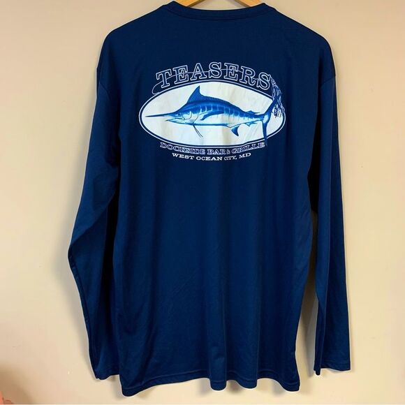 Teasers Marlin Ocean City MD Shirt Mens Large Navy Blue Dockside Bar Grill Sport - Picture 1 of 6